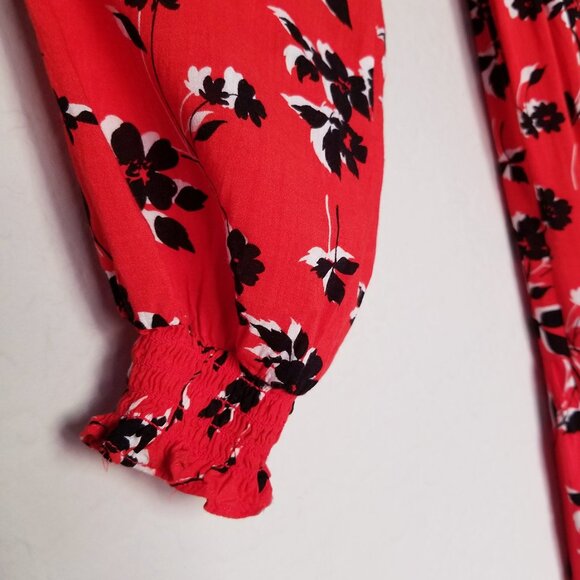 ZARA Angel Floral Tiered Midi Maxi Dress S Red Blogger Favorite Colorful Flowy - Picture 11 of 16